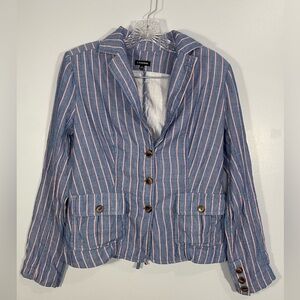 J. Peterman English Walking Blazer Striped Jacket Cotton Women's Size 2 EUC